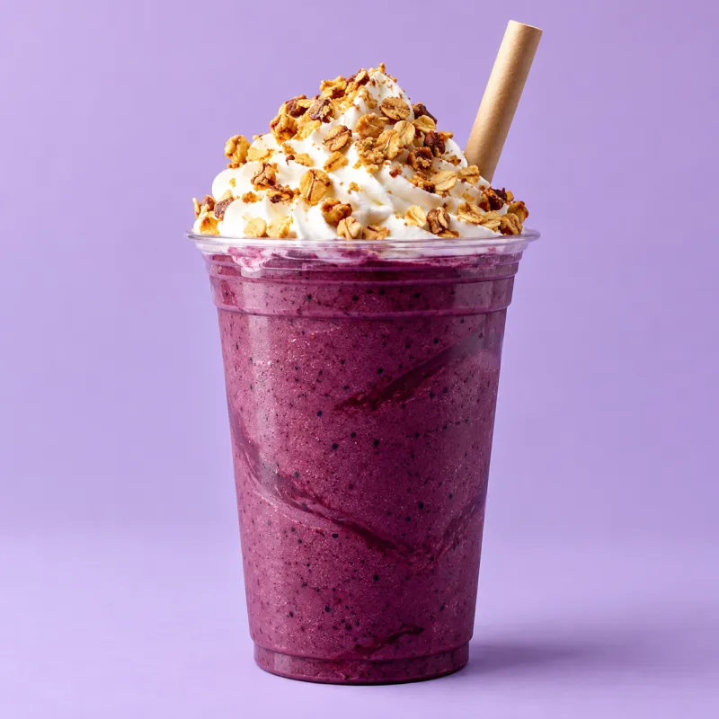 Milk-shake de açaí com chantilly e granola