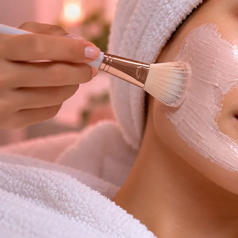 Aplicação de máscara facial com pincel